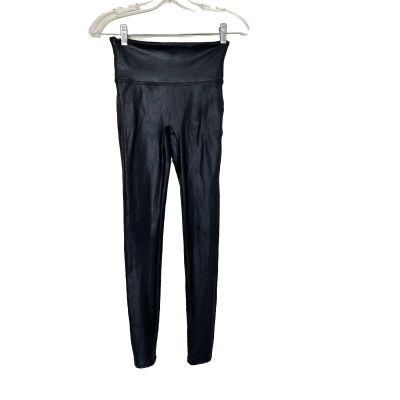 SPANX By Sara Blakely 24x26 Black Faux Leather Leggings Office Work Comfort Sp